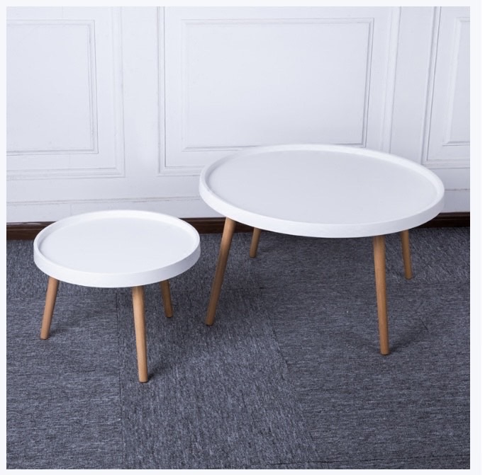 Modern Round Side Table Accent Coffee Table with Beech Wood Legs